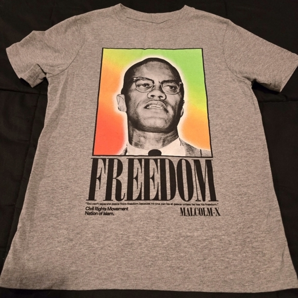 Kid's Malcolm X Freedom Short Sleeve‎ Graphic T-Shirt Gray Size Small